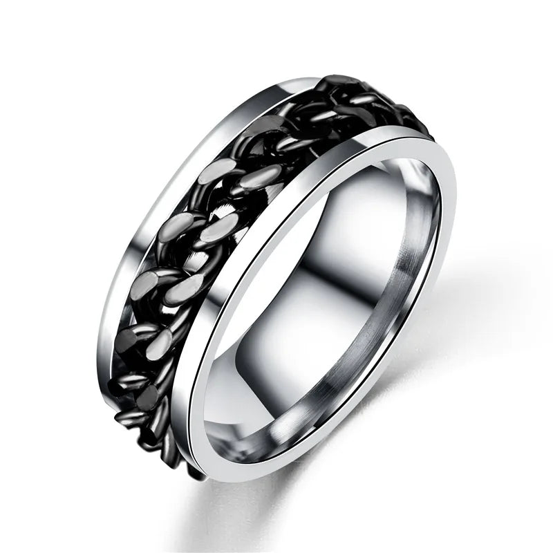 Bohemian Silver Color Titanium Stainless Steel Cocktail Rings Men Punk Statement Chain Finger Rings for Women Metal Jewelry