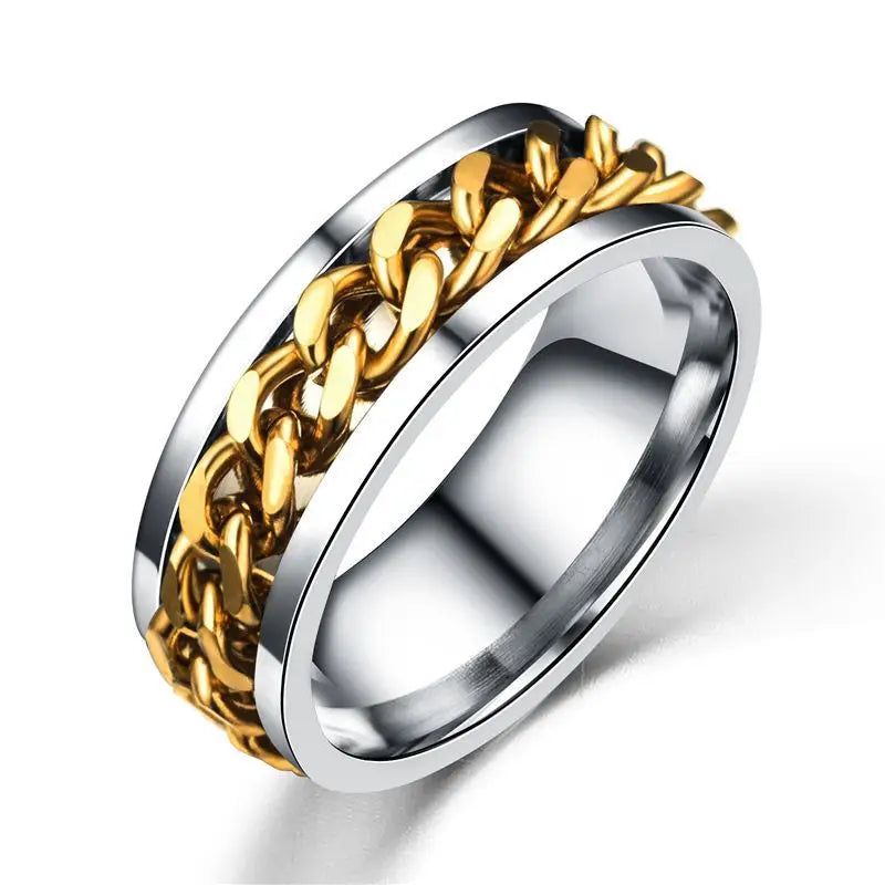 Bohemian Silver Color Titanium Stainless Steel Cocktail Rings Men Punk Statement Chain Finger Rings for Women Metal Jewelry