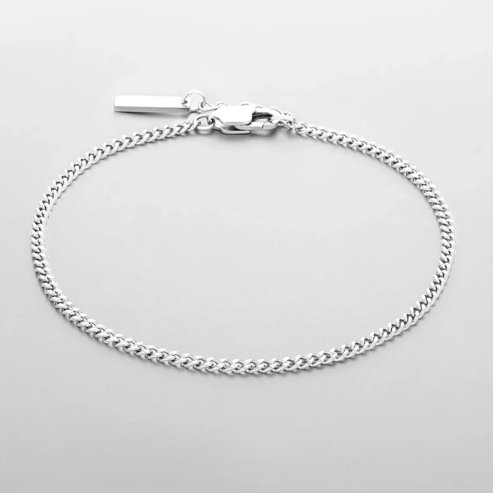 ELANDIS Men's Stainless steel Does not Lose color Accessories 1.8MM Minimalist Cuban chain White gold Bracelet Wholesale