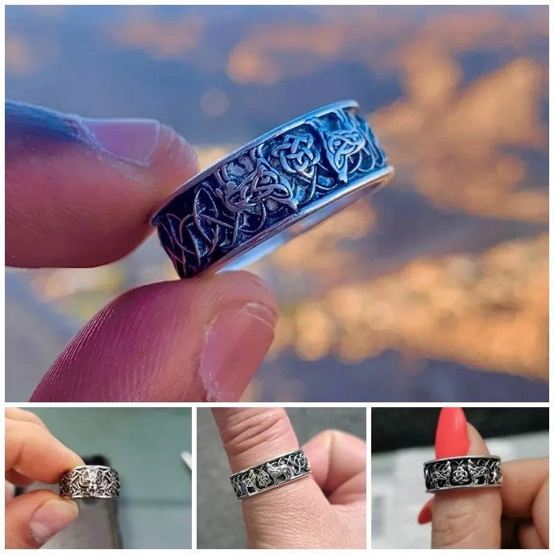 Huitan Viking Nordic Mythology Giant Wolf Men Ring Defense Totem Wolf Fashion Hip Hop Rock Unisex Finger Ring Punk Gift