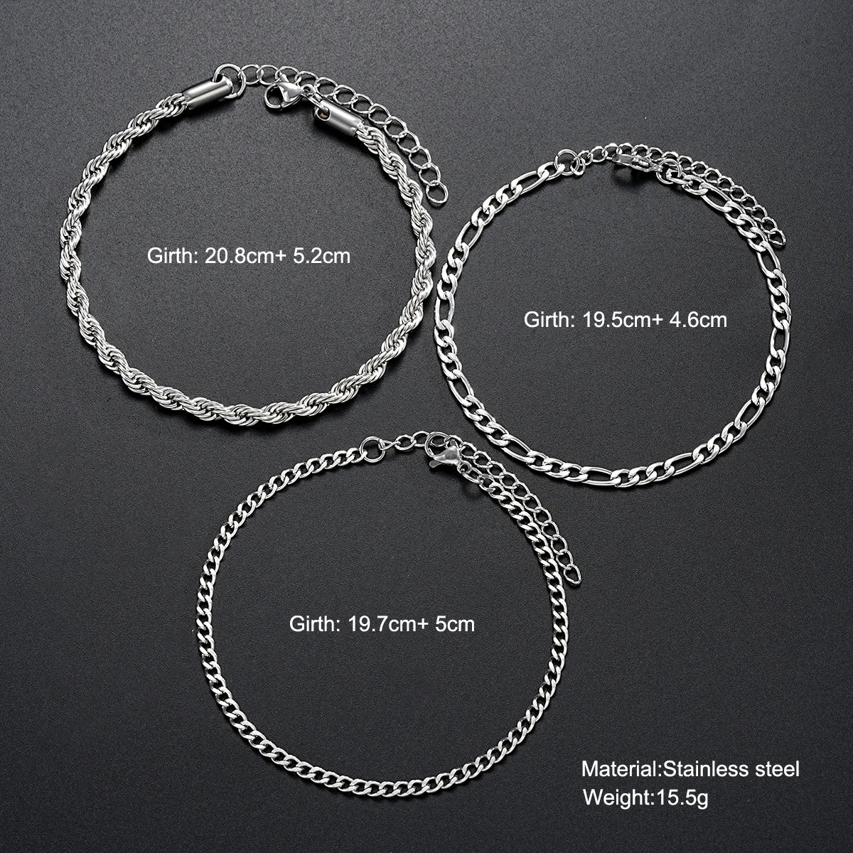 3pcs/set Stainless Steel Punk Cuban Chain Bracelet for Men Minimalist Silver Color Hip Hop Bracelet Party Fashion Jewelry Gifts