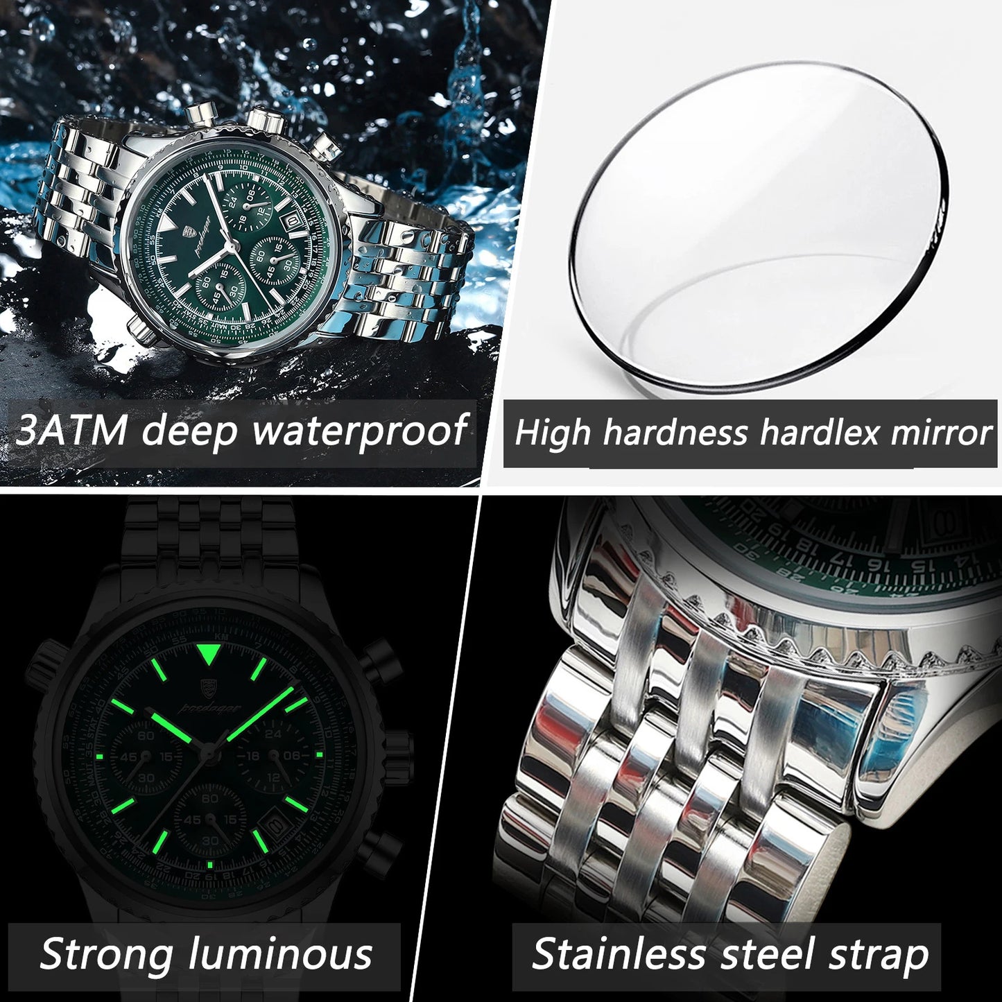 POEDAGAR Luxury Military Watch for Men Waterproof Luminous Date Chronograph Man Watch Sport Quartz Stainless Steel Men's Watches