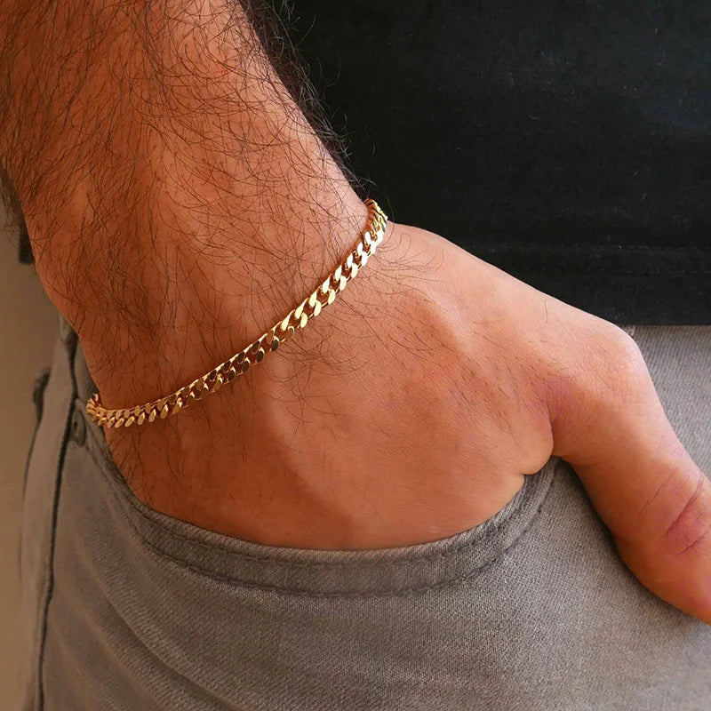 New 5mm Chunky Miami Curb Chain Bracelets for Men Stainless Steel Cuban Link Chain Wristband Classic Punk Heavy Male Jewelry