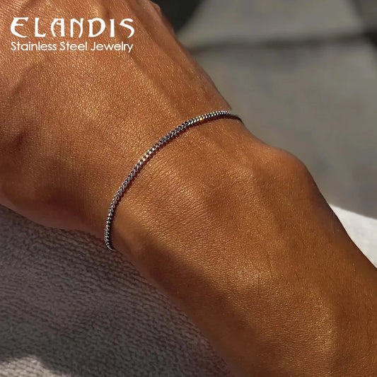 ELANDIS Men's Stainless steel Does not Lose color Accessories 1.8MM Minimalist Cuban chain White gold Bracelet Wholesale