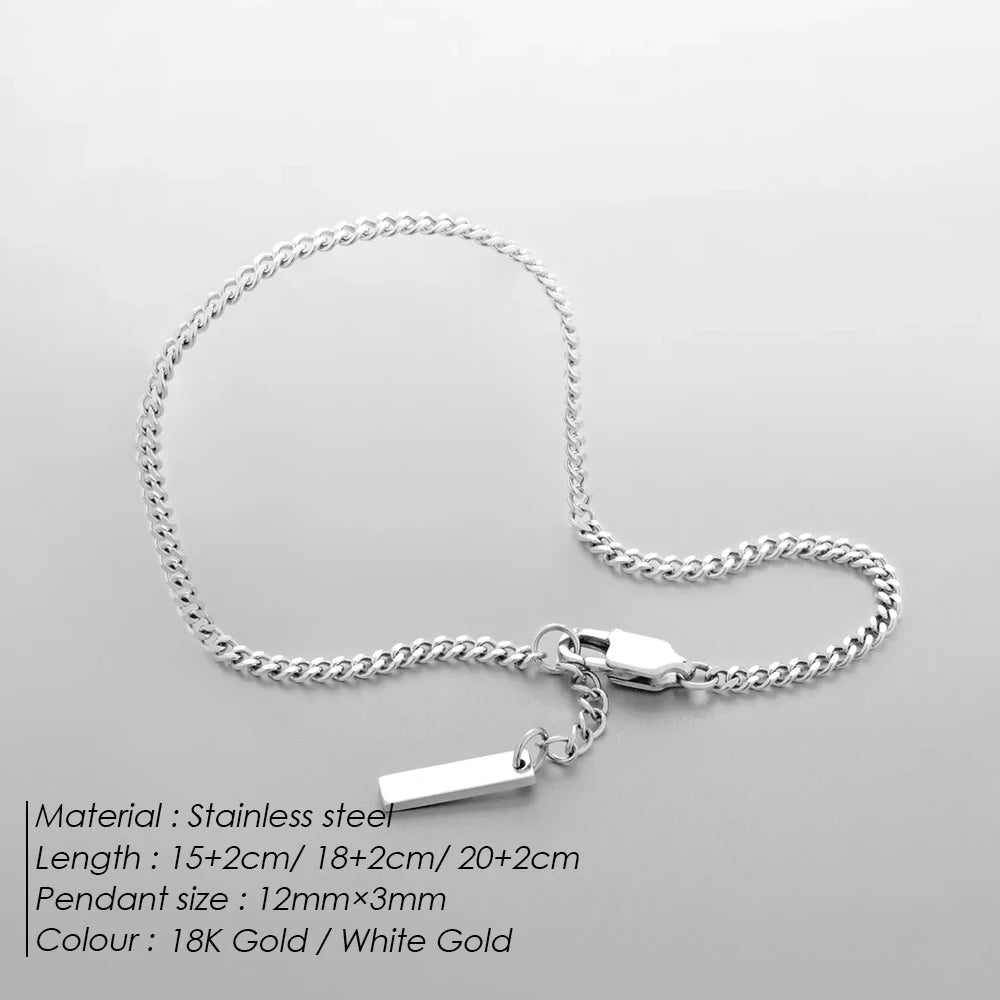 ELANDIS Men's Stainless steel Does not Lose color Accessories 1.8MM Minimalist Cuban chain White gold Bracelet Wholesale