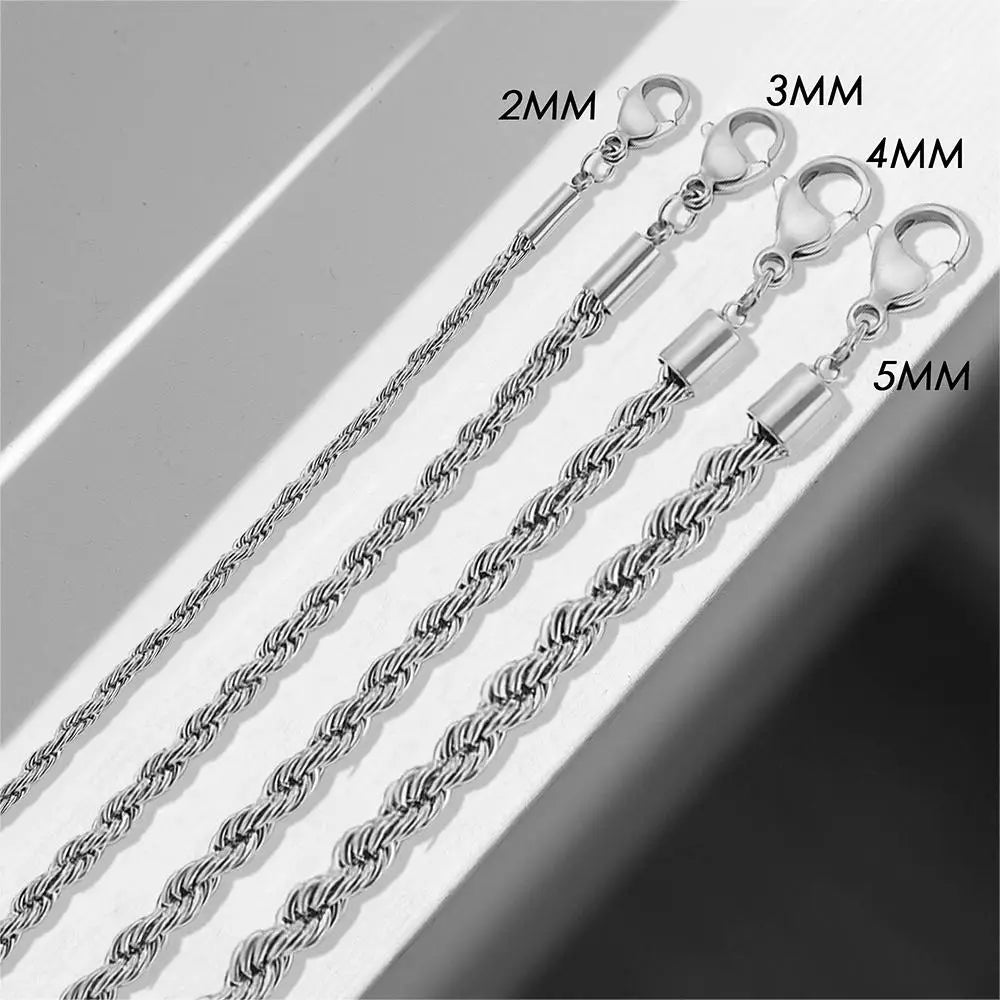 eManco 2/3/4/5MM Twisted Rope Chian Bracelet for Woman Man Hip Hop Punk Silver Color Stainless Steel Fashion Jewelry