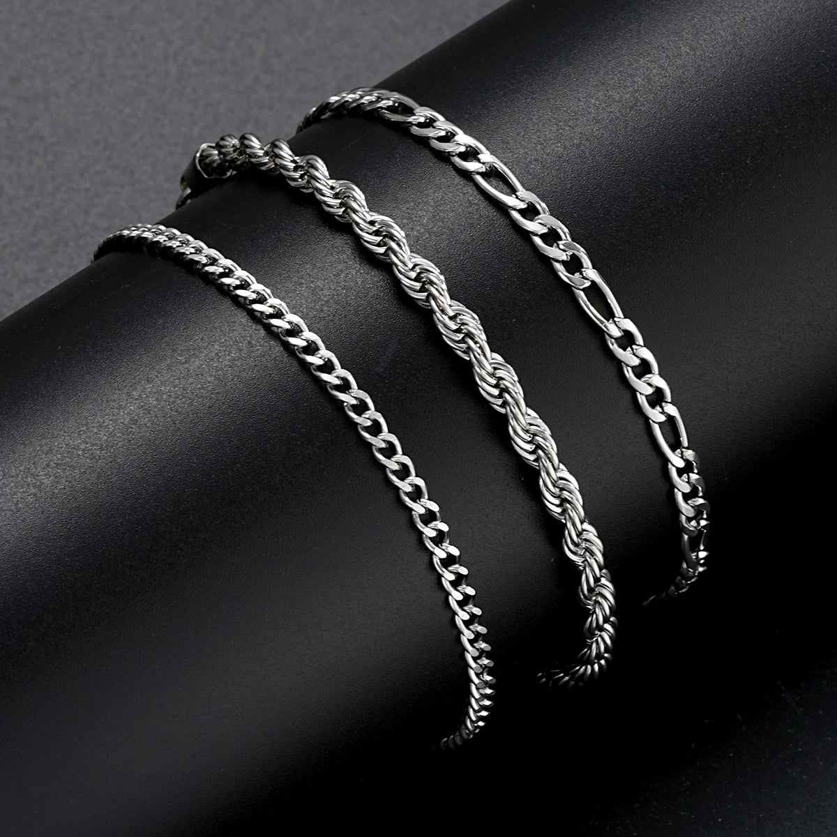 3pcs/set Stainless Steel Punk Cuban Chain Bracelet for Men Minimalist Silver Color Hip Hop Bracelet Party Fashion Jewelry Gifts